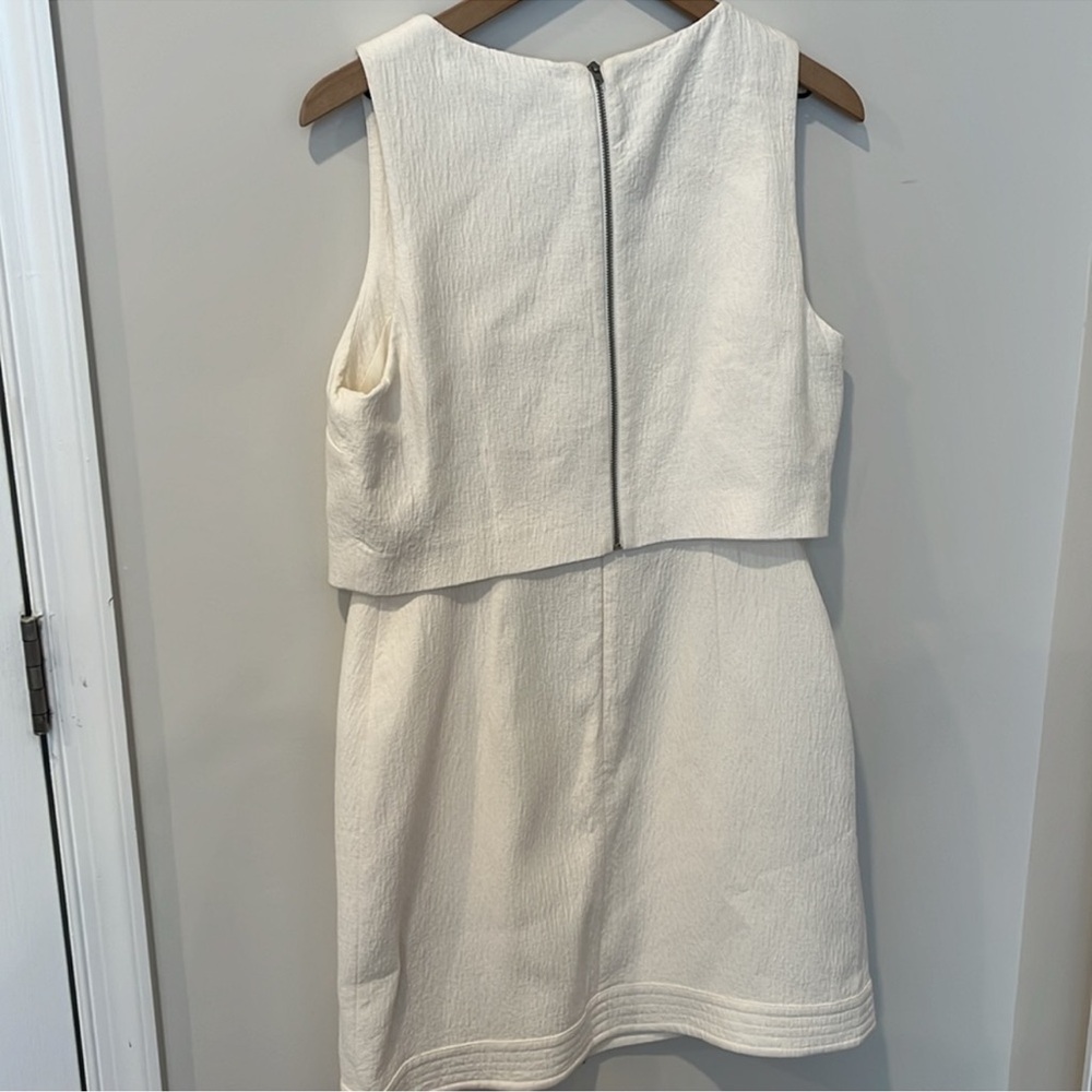 REISS Size 10 Ivory Sleeveless Mini Dress w/ Overlay & Back Zipper Round Neck - Picture 6 of 8